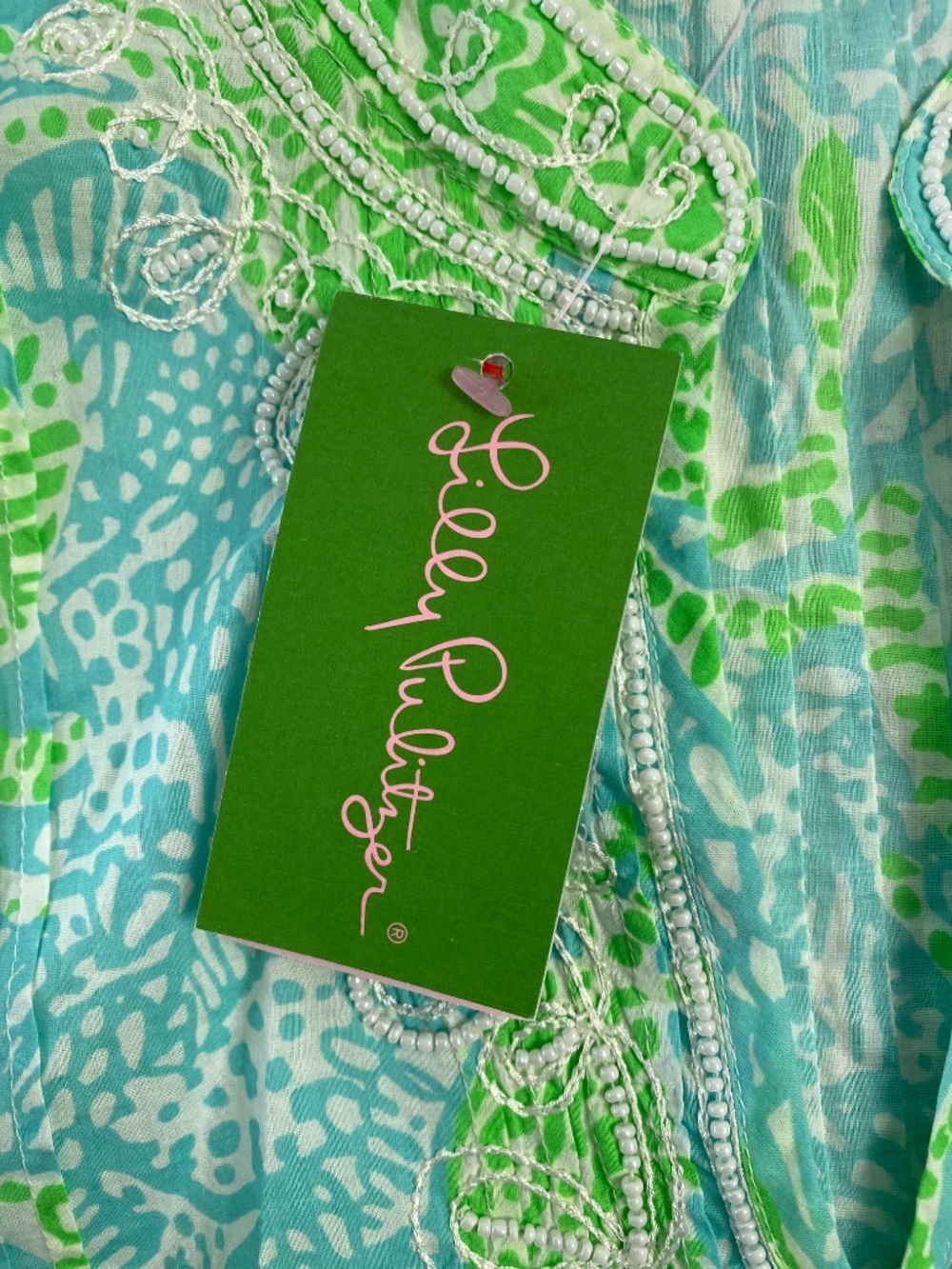 New Lilly Pulitzer Sarasota Beaded Tunic Cotton in Spa Blue Size M - NWT - Picture 6 of 12